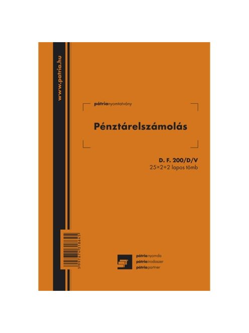 Pátria Nyomtatvány Pénztárelszámolás 25x2+2 lapos tömb A/5 álló