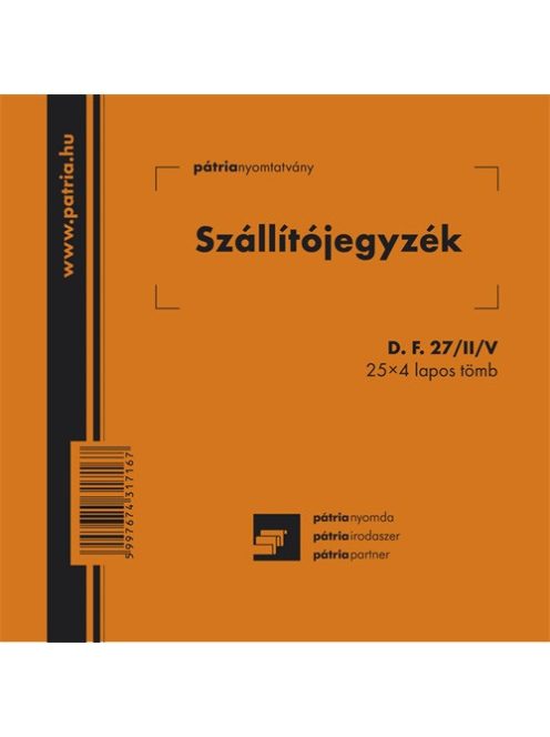 Pátria Nyomtatvány Szállítójegyzék 25x4 lapos tömb 140x140 mm