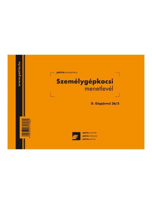 Pátria Nyomtatvány Személygépkocsi menetlevél 100 lapos tömb A/5 fekvő