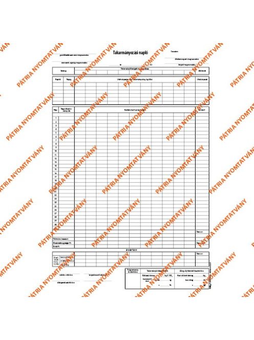 Pátria Nyomtatvány Takarmányozási napló 50x2 lapos tömb 295x410 mm