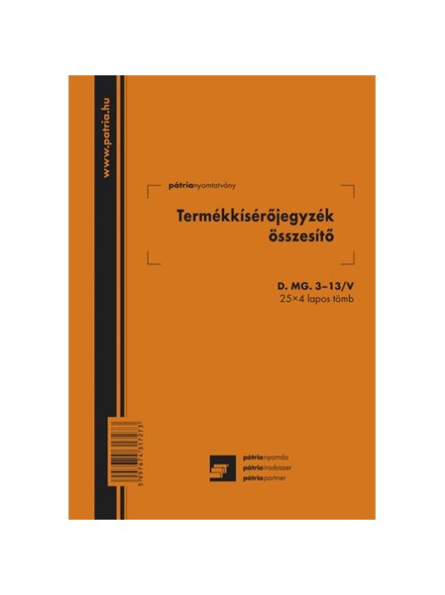 Pátria Nyomtatvány Termékkísérő jegyzék összesítő 25x4 lapos tömb A/5 álló