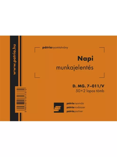Pátria Nyomtatvány Napi munkajelentés 50x2 lapos tömb A/6 fekvő
