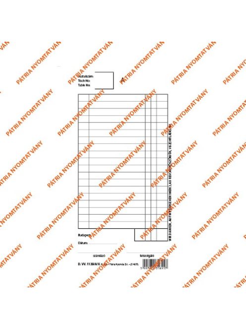 Pátria Nyomtatvány Felszolgáló számla 25x2 lapos tömb 102x203 mm