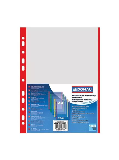 DONAU Genotherm, lefűzhető, színes szélű, A4, 40 mikron, narancsos felület, DONAU, piros