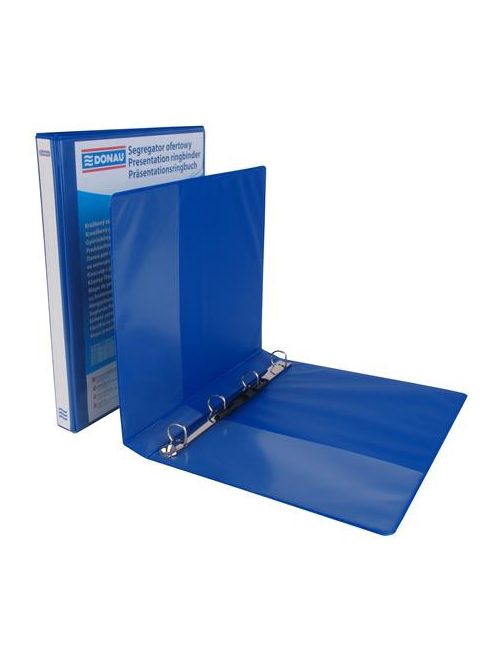 DONAU Gyűrűs könyv, panorámás, 4 gyűrű, D alakú, 44 mm, A4, PP, DONAU, kék
