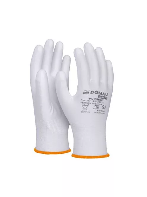 DONAU Szerelőkesztyű, PU, DONAU "Safety", 7/S méret, fehér