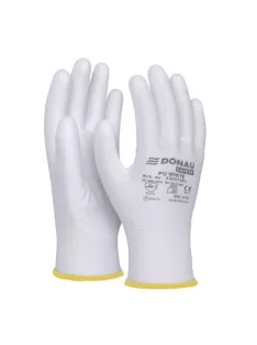   DONAU Szerelőkesztyű, PU, DONAU "Safety", 8/M méret, fehér