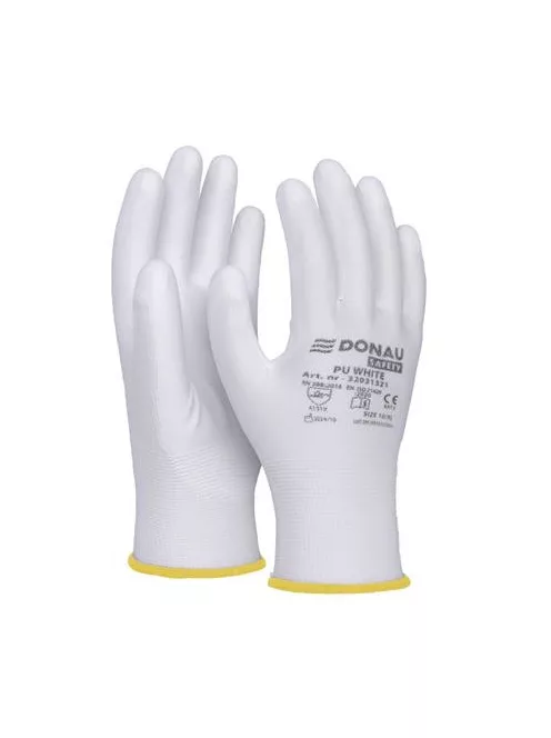 DONAU Szerelőkesztyű, PU, DONAU "Safety", 8/M méret, fehér