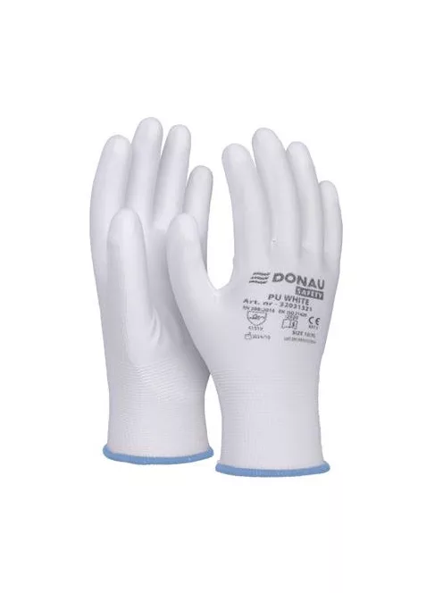 DONAU Szerelőkesztyű, PU, DONAU "Safety", 9/L méret, fehér