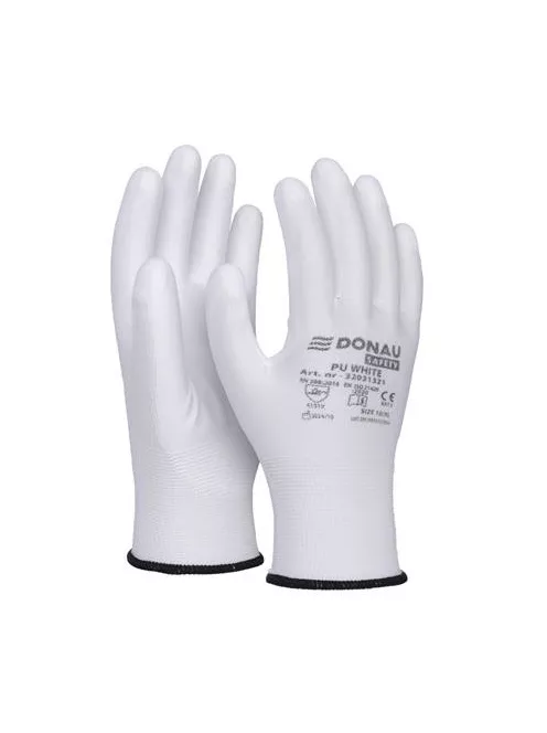DONAU Szerelőkesztyű, PU, DONAU "Safety", 10/XL méret, fehér