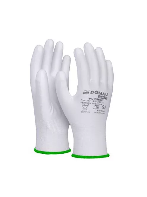 DONAU Szerelőkesztyű, PU, DONAU "Safety", 11/XXL méret, fehér