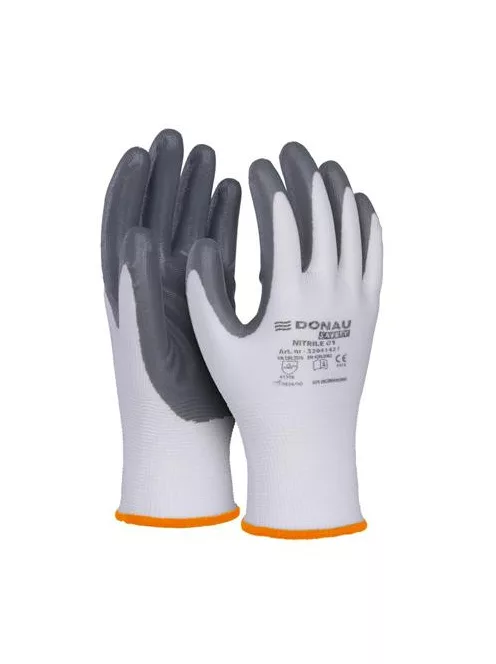 DONAU Szerelőkesztyű, nitril, DONAU "Safety 01", 7/S méret, szürke