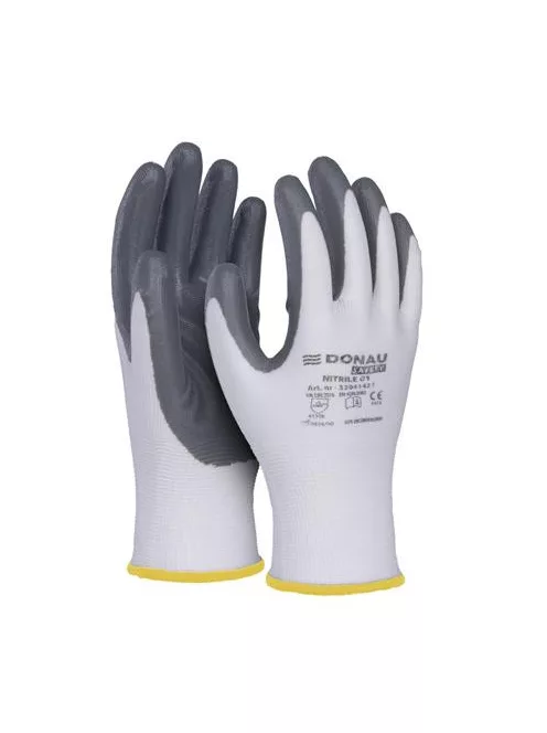 DONAU Szerelőkesztyű, nitril, DONAU "Safety 01", 8/M méret, szürke