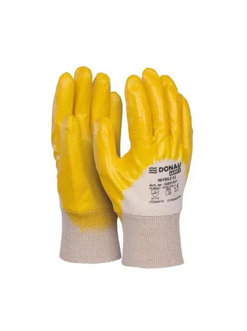 DONAU Szerelőkesztyű, nitril, DONAU "Safety 02", 10/XL méret, sárga