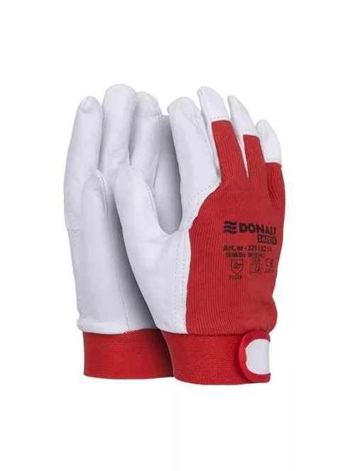 DONAU Védőkesztyű, kecskebőr, DONAU "Safety", 8/M méret, fehér-piros