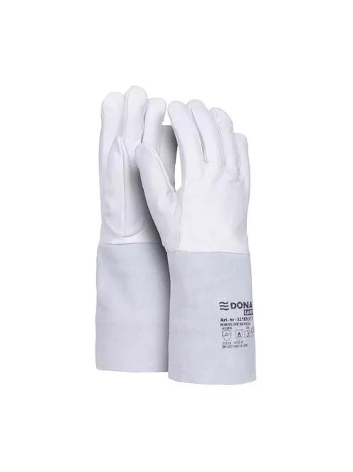 DONAU Védőkesztyű, TIG, kecskebőr, DONAU "Safety" , 10/XL méret, fehér-szürke