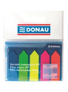   DONAU Jelölőcímke, műanyag, nyíl forma, 5x25 lap, 12x45 mm, DONAU, neon szín