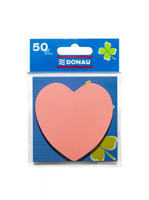 DONAU Öntapadó jegyzettömb, szív alakú, 50 lap, DONAU, rózsaszín