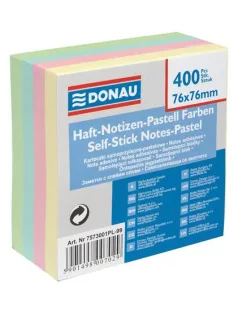   DONAU Öntapadó jegyzettömb, 76x76mm, 400 lap, DONAU, pasztell színek