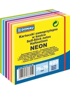  DONAU Öntapadó jegyzettömb, 76x76mm, 400 lap, DONAU, fehér és neon színek