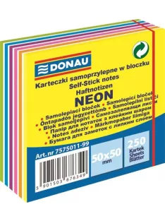   DONAU Öntapadó jegyzettömb, 50x50mm,250 lap, DONAU,  fehér és neon színek