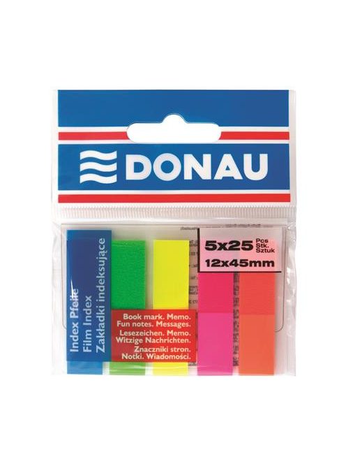 DONAU Jelölőcímke, műanyag, 5x25 lap, 12x45 mm, DONAU, neon szín