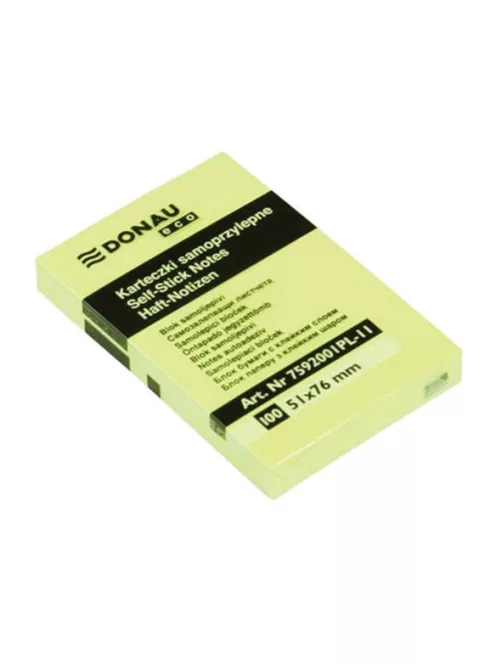 DONAU Öntapadó jegyzettömb, 51x76mm, 100 lap, DONAU "ECO", sárga