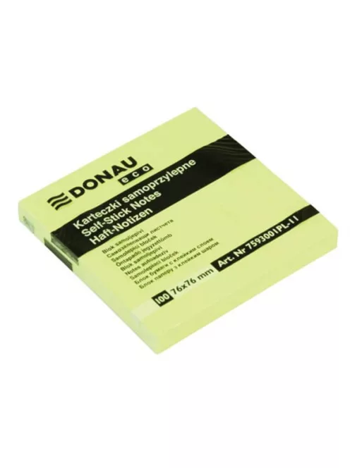 DONAU Öntapadó jegyzettömb, 76x76mm, 100 lap, DONAU "ECO", sárga