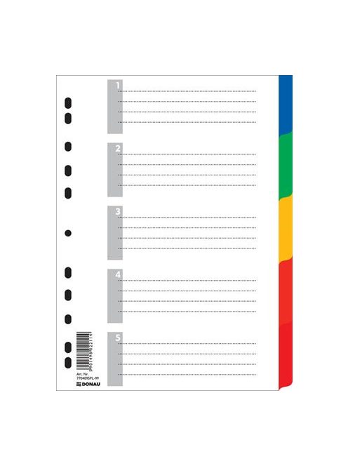 DONAU Regiszter, műanyag, A4, 5 részes, DONAU, színes