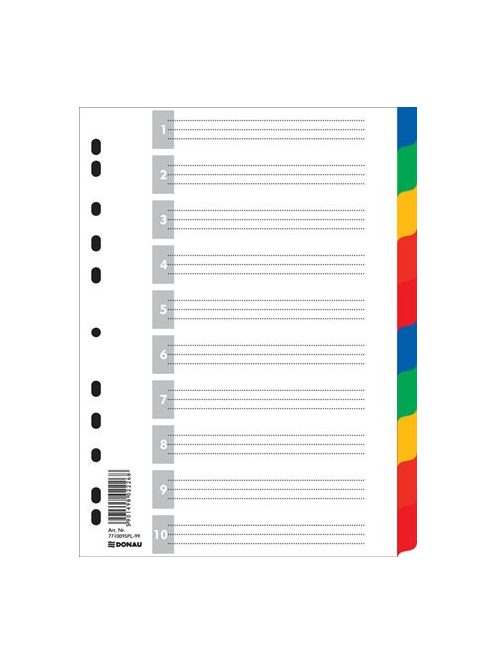 DONAU Regiszter, műanyag, A4, 10 részes, DONAU, színes