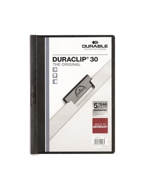 DURABLE Gyorsfűző, klipes, A4, DURABLE "DURACLIP® 30", fekete