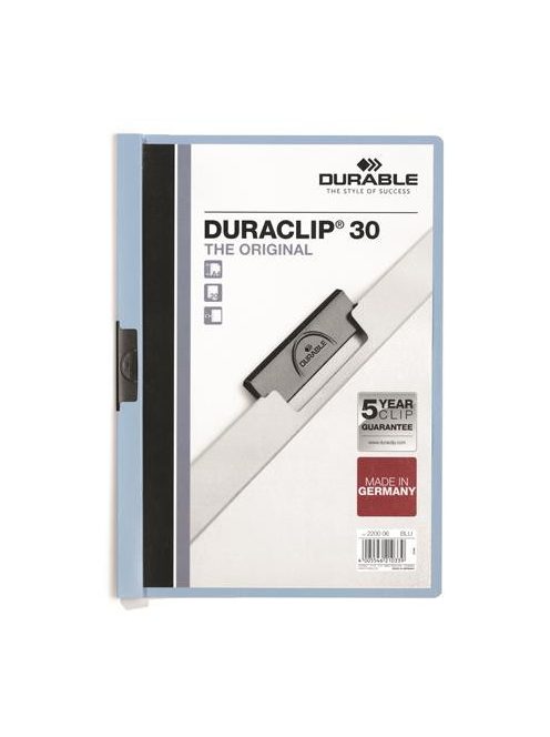 DURABLE Gyorsfűző, klipes, A4, DURABLE "DURACLIP® 30", kék