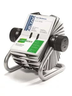   DURABLE Névjegykártyatartó, fém, 400 db-os, forgatható, fekvő, DURABLE, "VISIFIX®", ezüst