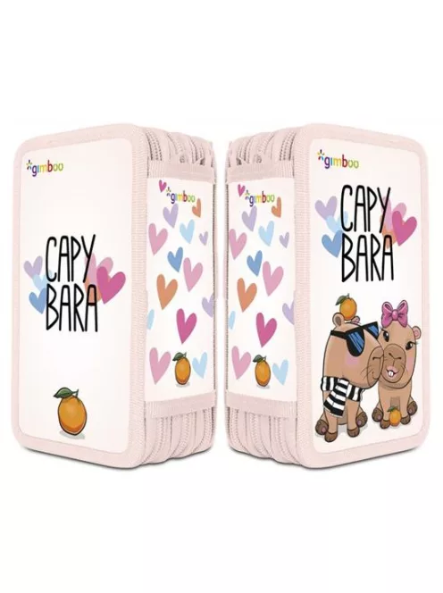 Tolltartó, töltött, 3 emeletes, cipzáras, "Gimboo", rózsaszín, kapibara