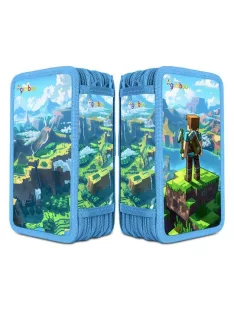   Tolltartó, töltött, 3 emeletes, cipzáras, "Gimboo", kék, építőkockás