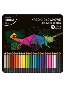  Színes ceruzakészlet, 24 db-os, fémdobozos, alap színek, háromszög test, Kidea