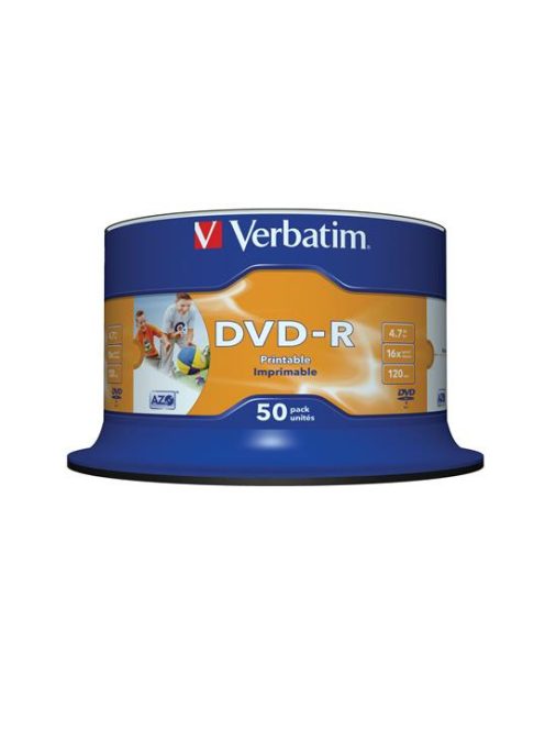 VERBATIM DVD-R lemez, nyomtatható, matt, no-ID, 4,7GB, 16x, hengeren, VERBATIM