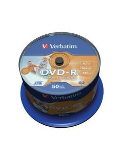   VERBATIM DVD-R lemez, nyomtatható, matt, no-ID, 4,7GB, 16x, 50 db, hengeren, VERBATIM