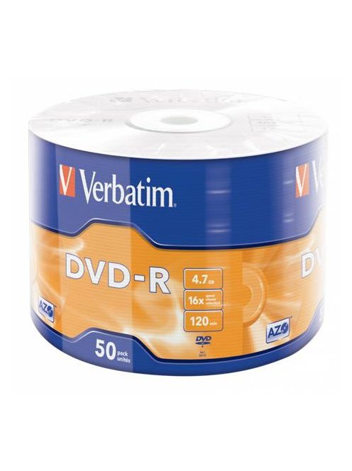 VERBATIM DVD-R lemez, 4,7GB, 16x, 50 db, zsugor csomagolás, VERBATIM