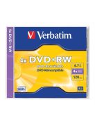 VERBATIM DVD+RW lemez, újraírható, 4,7GB, 4x, 1 db, normál tok, VERBATIM