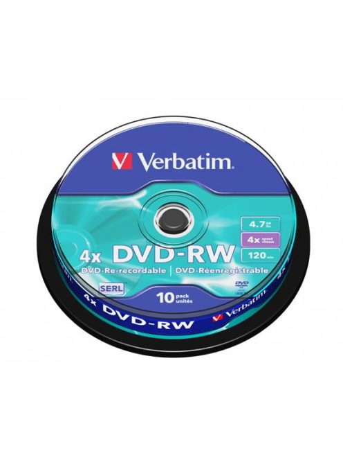 VERBATIM DVD-RW lemez, újraírható, 4,7GB, 4x, 10 db, hengeren, VERBATIM