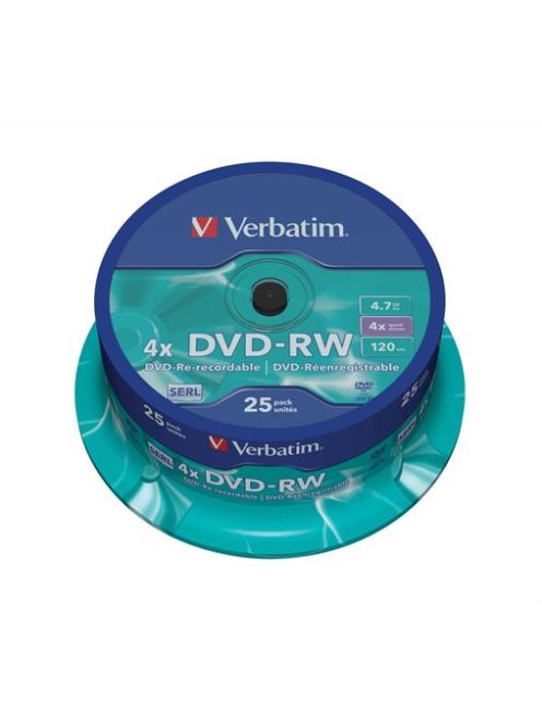 VERBATIM DVD-RW lemez, újraírható, 4,7GB, 4x, 25 db, hengeren, VERBATIM