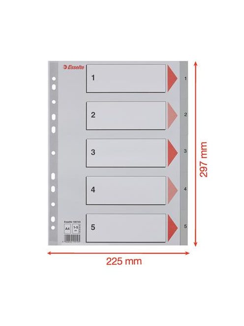 ESSELTE Regiszter, műanyag, A4, 1-5, ESSELTE, szürke