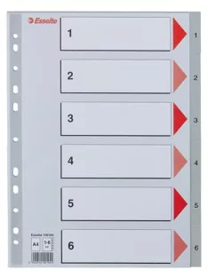 ESSELTE Regiszter, műanyag, A4, 1-6, ESSELTE, szürke