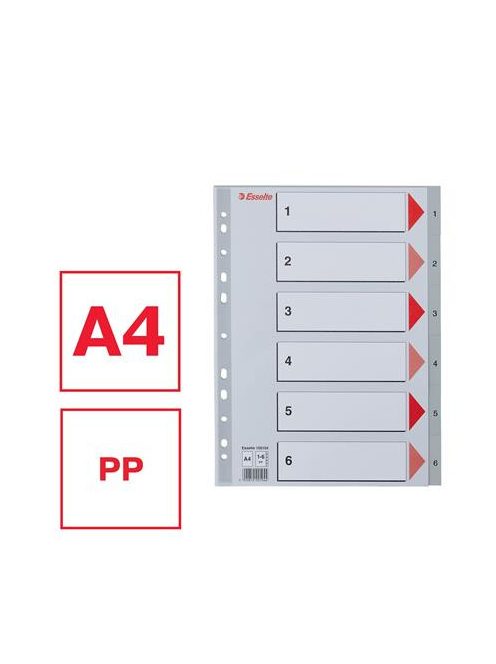 ESSELTE Regiszter, műanyag, A4, 1-6, ESSELTE, szürke