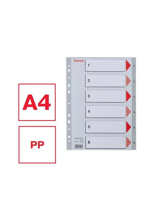 ESSELTE Regiszter, műanyag, A4, 1-6, ESSELTE, szürke