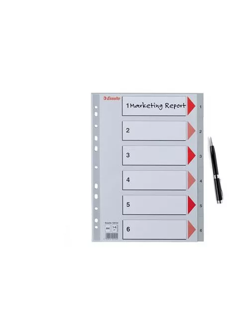 ESSELTE Regiszter, műanyag, A4, 1-6, ESSELTE, szürke
