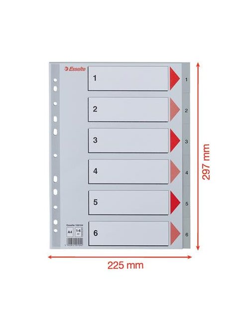 ESSELTE Regiszter, műanyag, A4, 1-6, ESSELTE, szürke