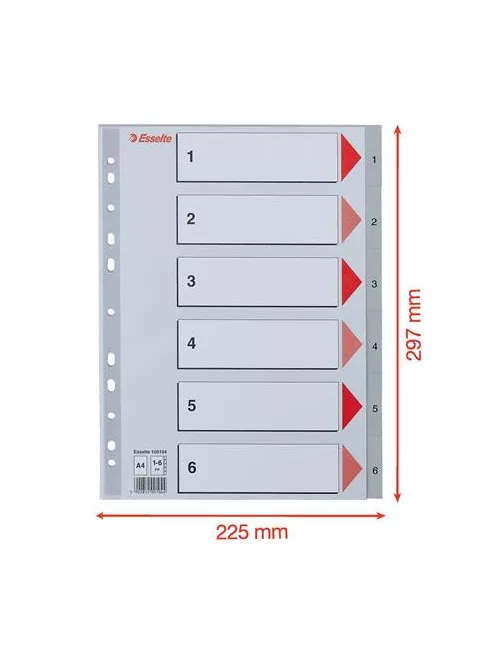 ESSELTE Regiszter, műanyag, A4, 1-6, ESSELTE, szürke