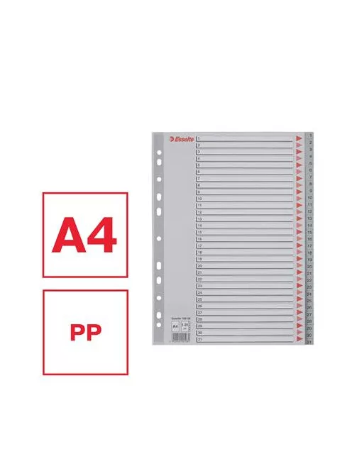 ESSELTE Regiszter, műanyag, A4, 1-31, ESSELTE, szürke